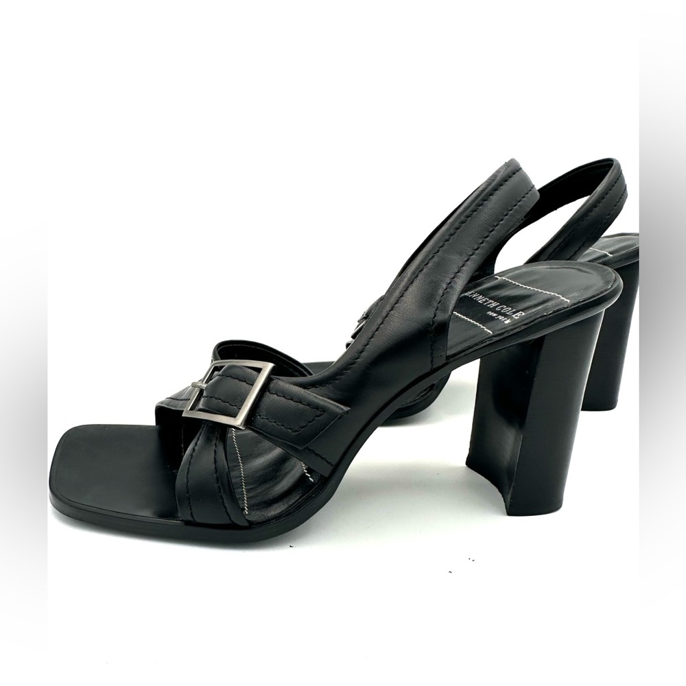 Kenneth Cole New York 90’s Black Leather Slingback Heels with Cross-Strap  7.5